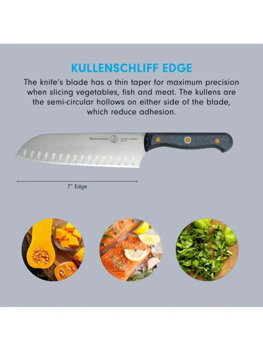 Нож Messermeister Custom Kullens Santoku — изображение 2 из 6, серебристый черный