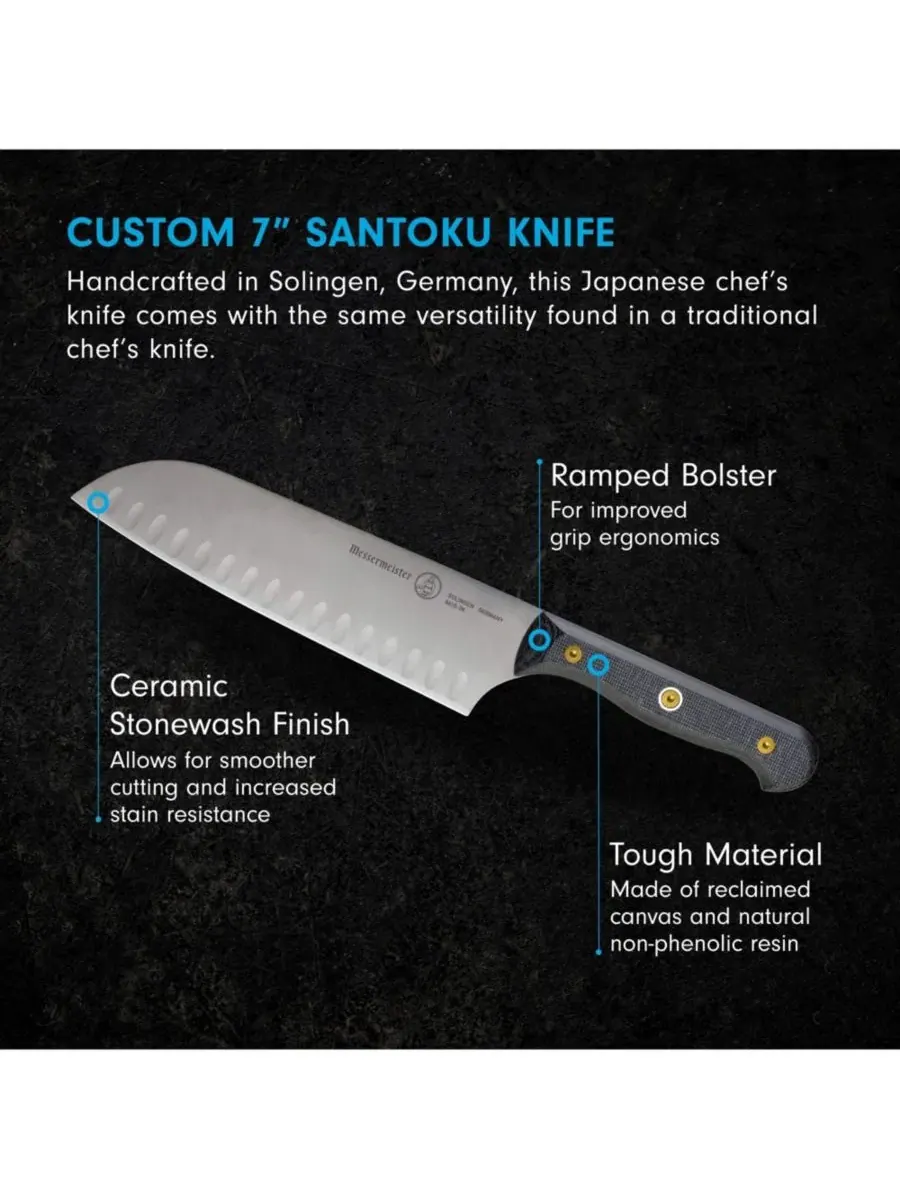 Нож Messermeister Custom Kullens Santoku — изображение 3 из 6, серебристый черный