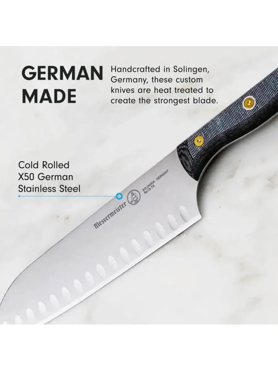 Нож Messermeister Custom Kullens Santoku — изображение 5 из 6, серебристый черный