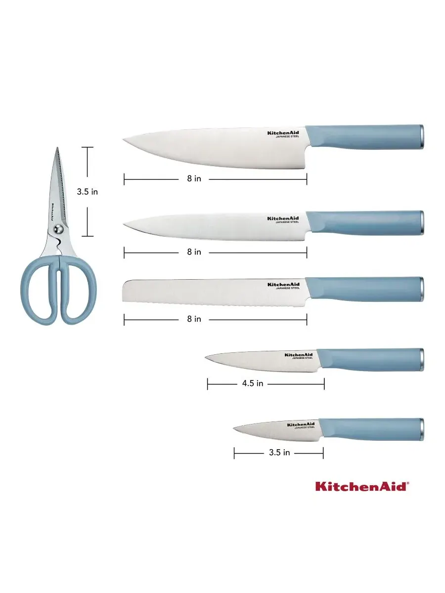 Набор ножей 7 предметов с подставкой и точилкой KitchenAid — изображение 4 из 6, синий