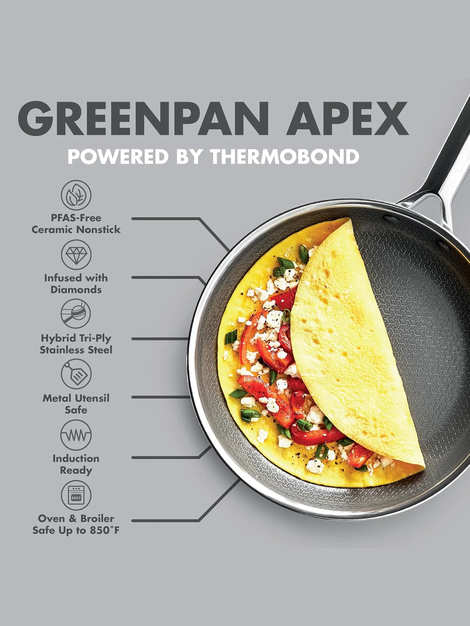Сковорода GreenPan APEX Hybrid, 20 см — изображение 4 из 9, серебряный