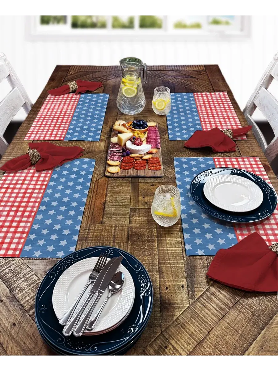 Набор из 4 салфеток под тарелки Old Glory Gingham Premier из ткани в клетку Counterart — изображение 5 из 8, мульти