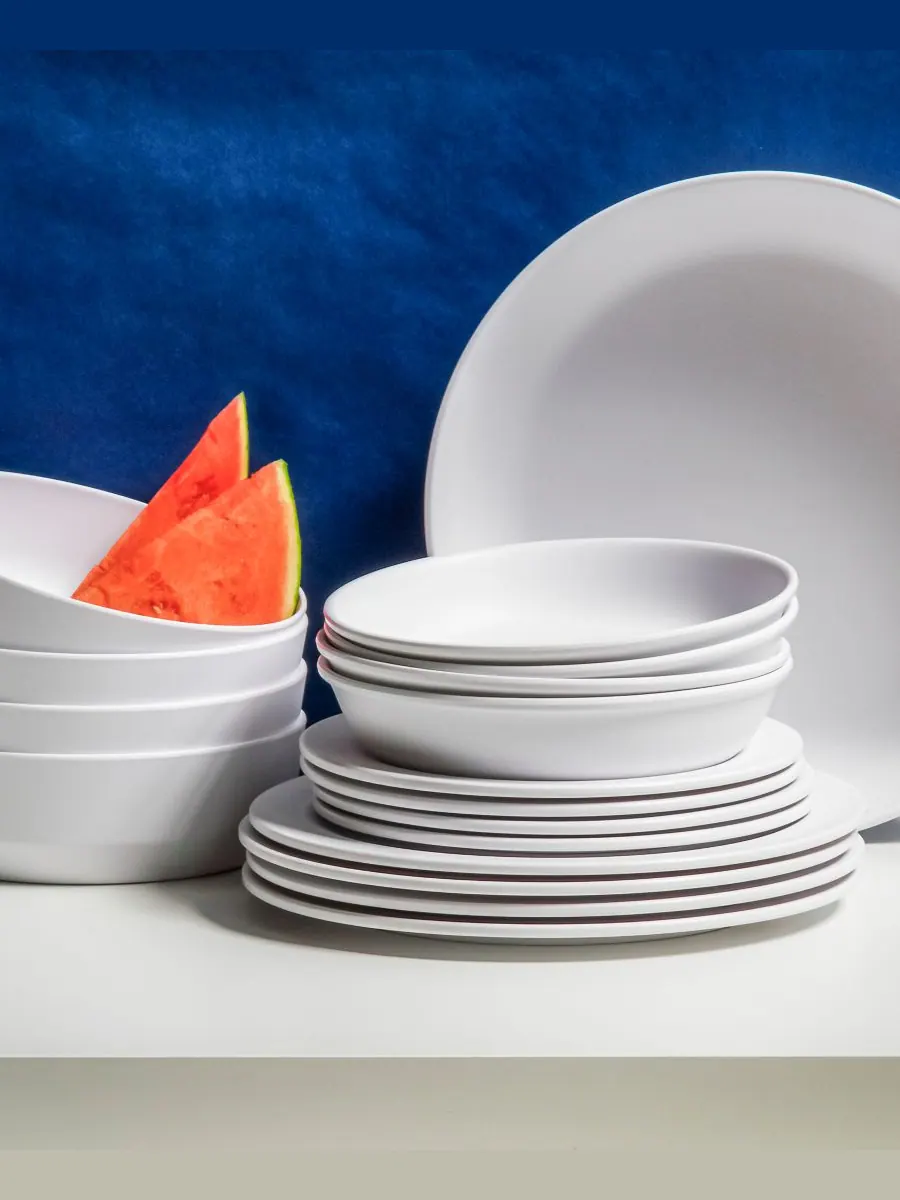 Набор из 6 низких мисок из меламина с матовой кромкой Abode Homewares — изображение 2 из 2, белый
