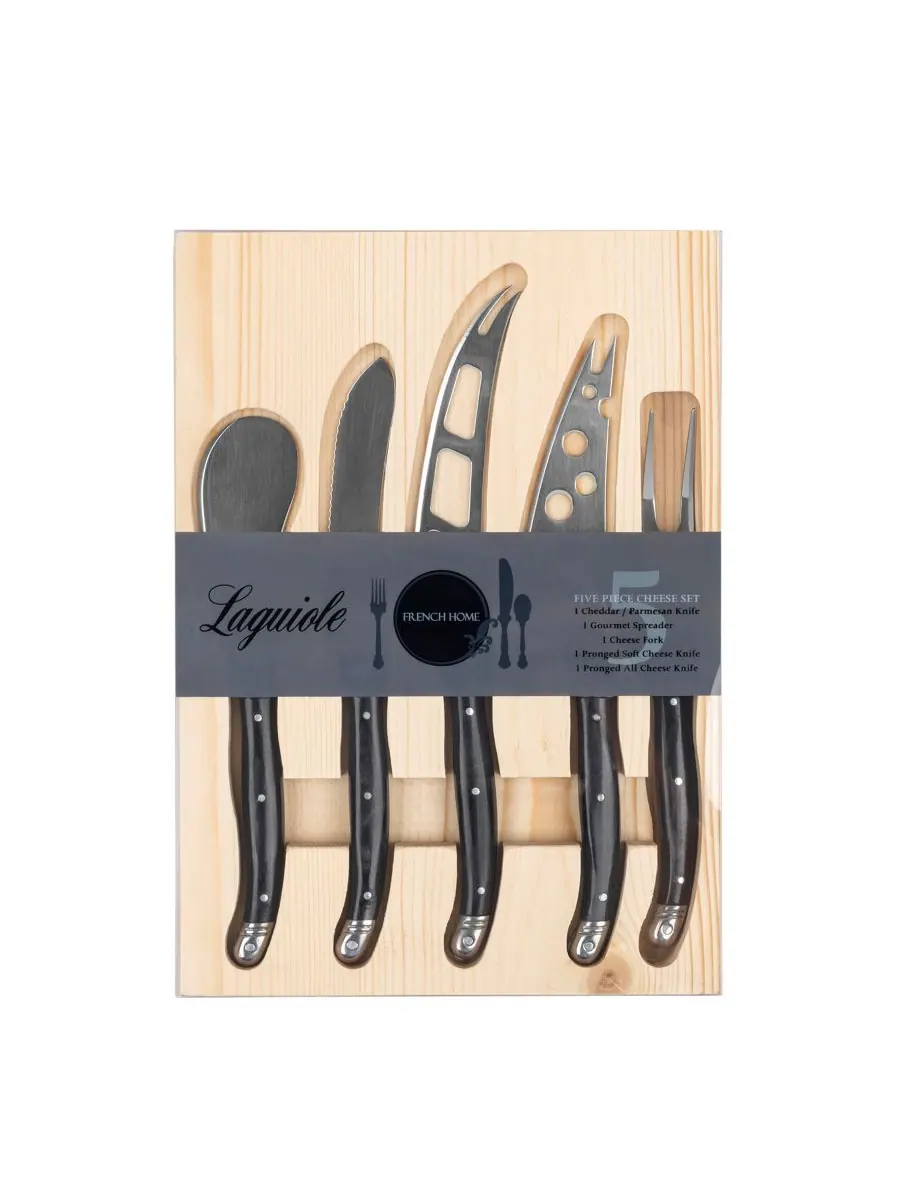 Набор из 5 ножей для сыра Laguiole Artisan с рукоятками из паккавуда French Home — изображение 5 из 5, черный