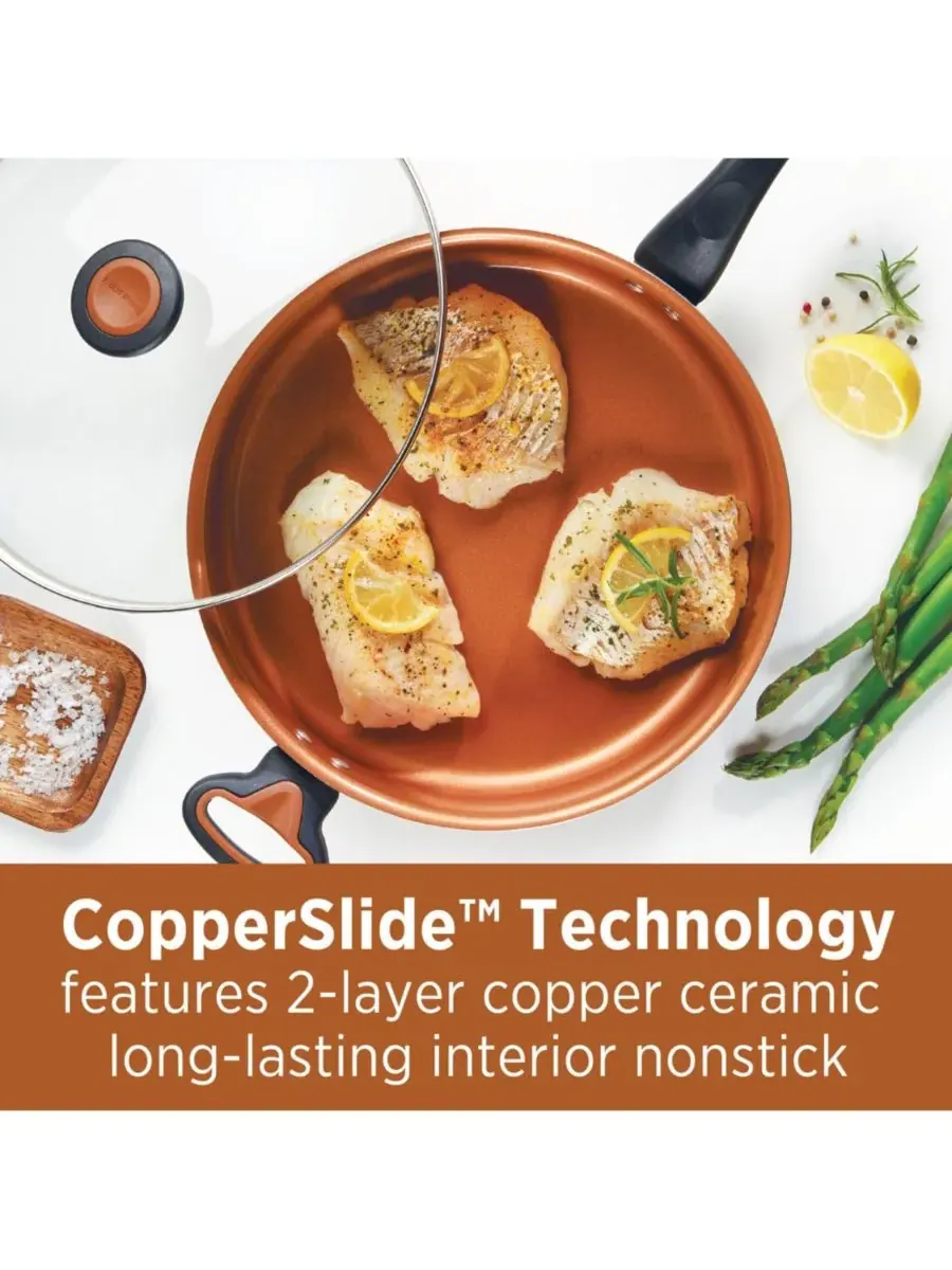Сотейник Glide Copper Ceramic объемом 4 л с крышкой Farberware — изображение 2 из 6, черный