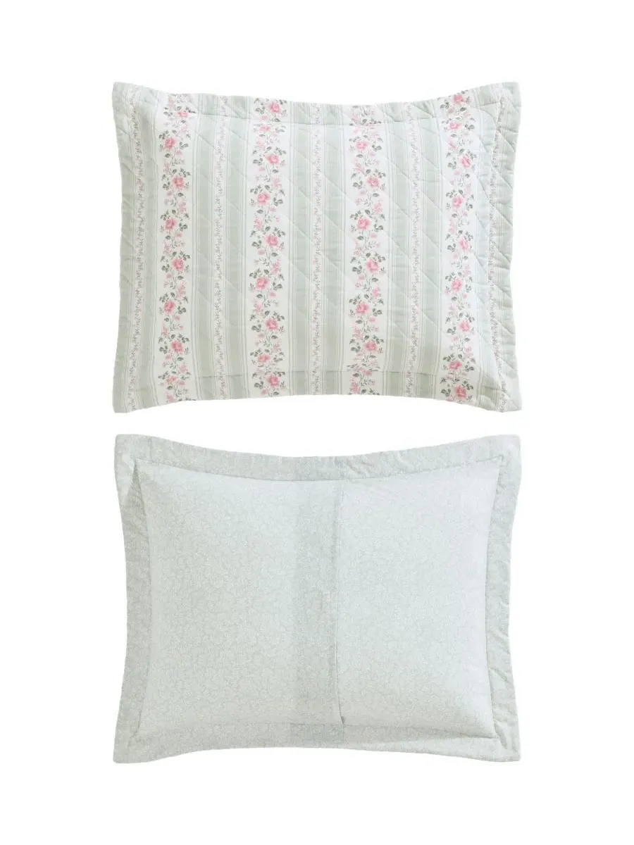 Двустороннее одеяло Rosebud Stripe, 3 предмета, размер Full/Queen Laura Ashley — изображение 7 из 8, светлый зеленый