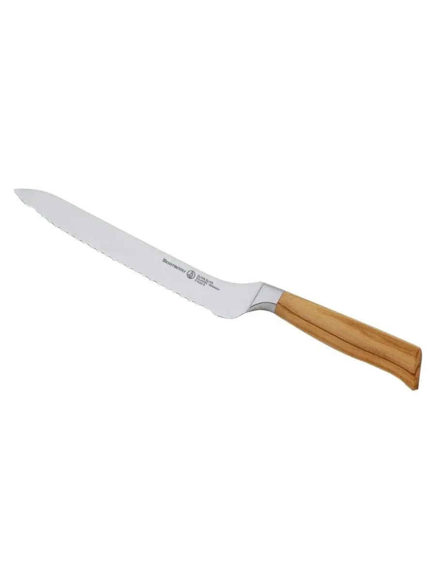 Нож с волнистым лезвием со смещенной рукояткой, 20 см, Oliva Elite Messermeister — изображение 2 из 3, серебристый оливковый