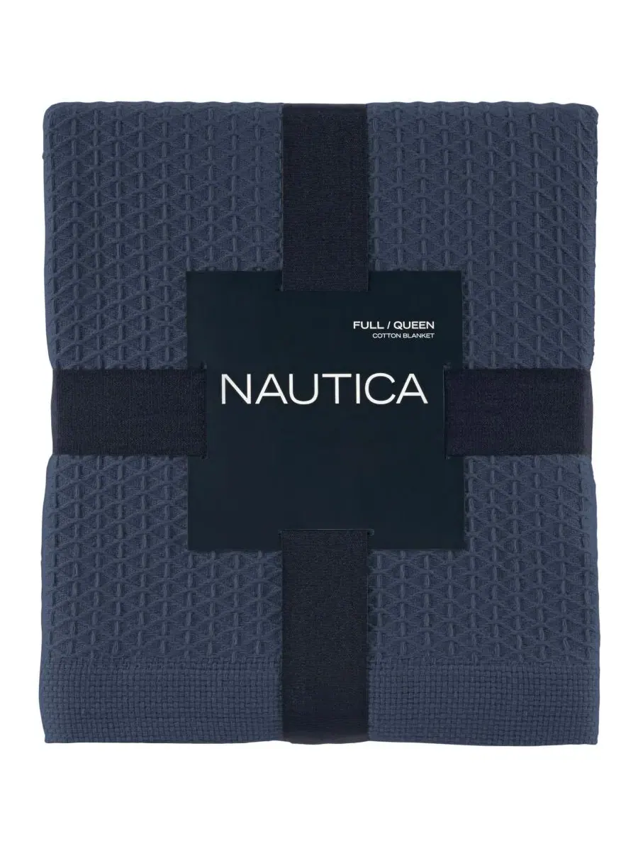 Двустороннее одеяло Baird из однотонного хлопка с жаккардовым узором, размер Full/Queen Nautica — изображение 2 из 4