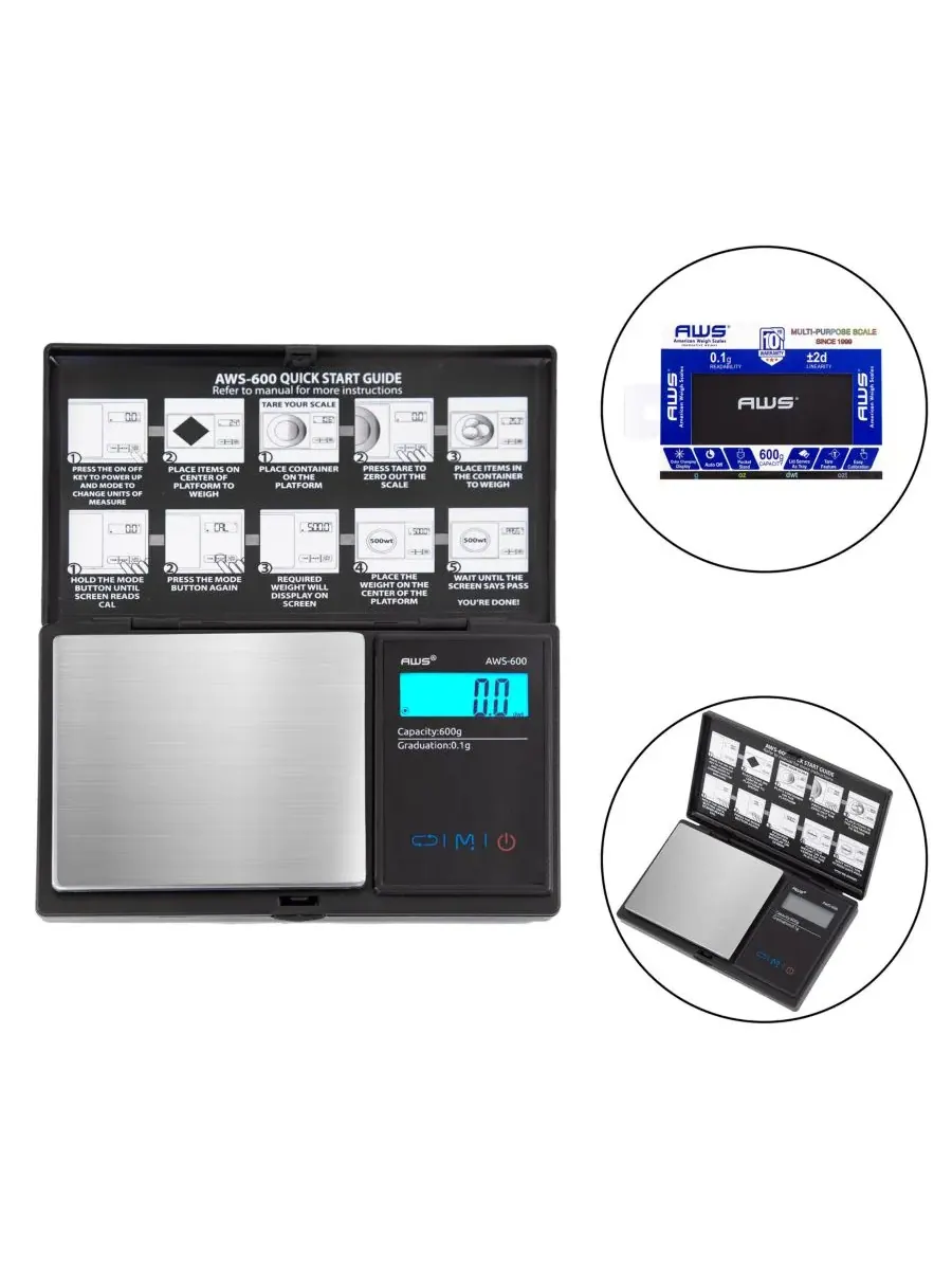 Цифровые карманные весы AWS серии 600 г, 600 г x 0,1 г American Weigh Scales