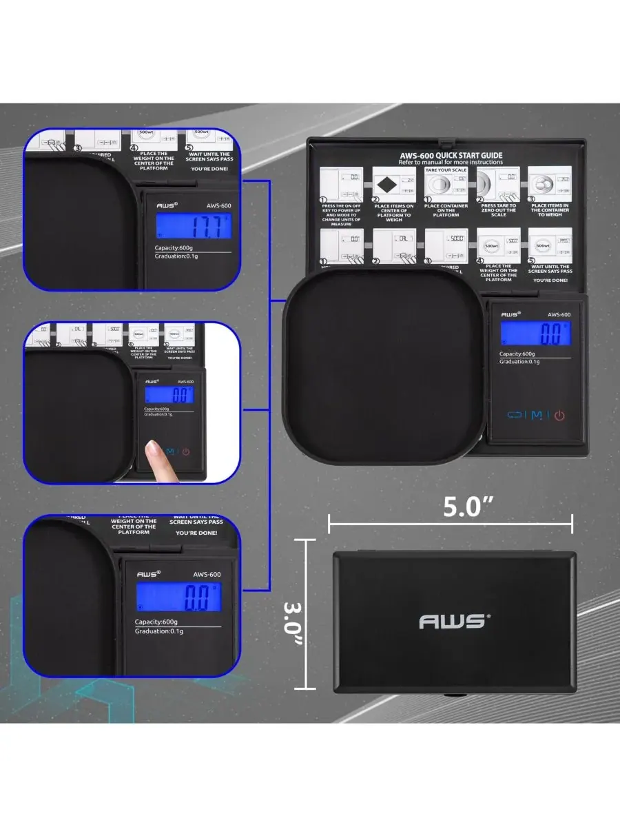 Цифровые карманные весы AWS серии 600 г, 600 г x 0,1 г American Weigh Scales — изображение 2 из 5, черный