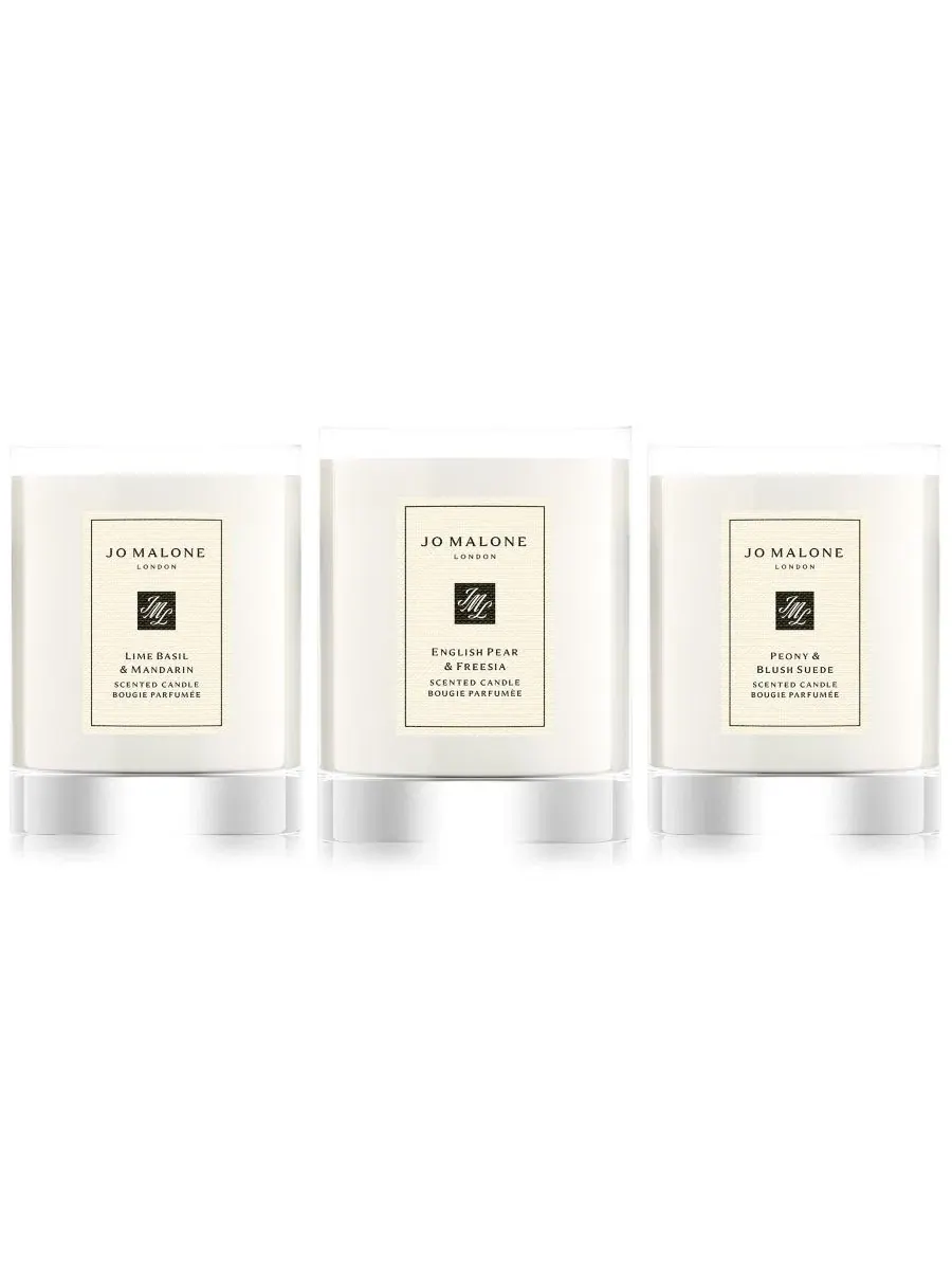 Набор из 3 путешественных свечей Lime Basil & Mandarin, English Pear & Freesia, Peony & Blush Suede — изображение 2 из 3