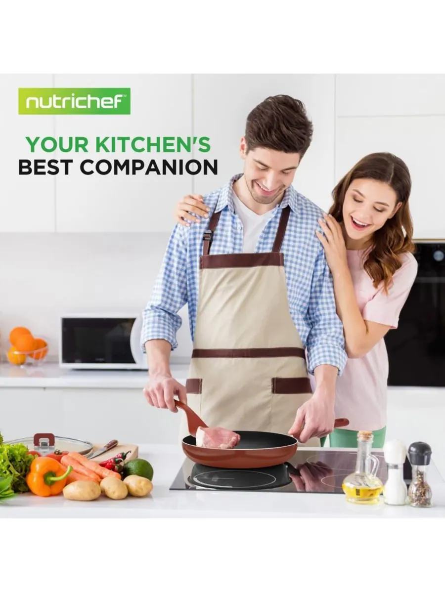 NutriChef Набор посуды с антипригарным покрытием, 17 предметов, компактный — изображение 7 из 7, коричневый