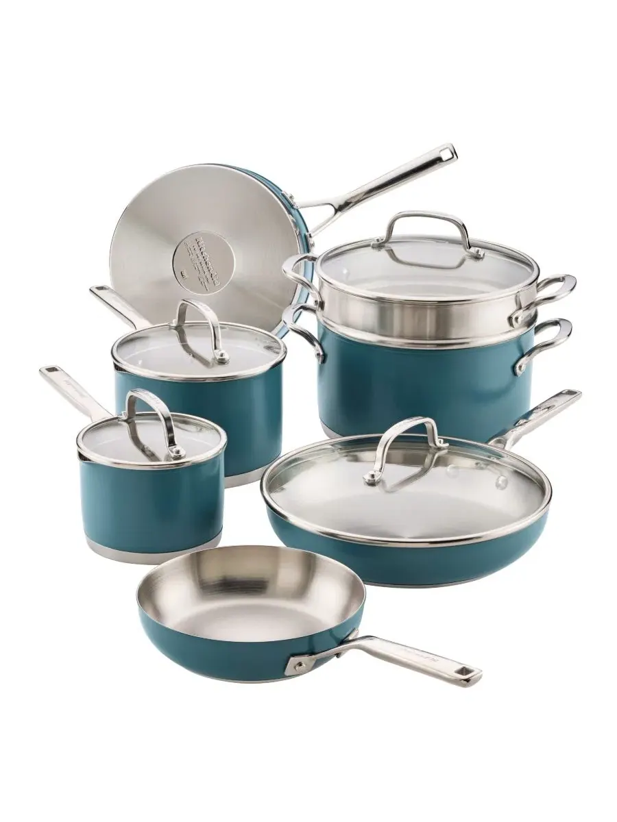 Набор посуды KitchenAid Stainless Steel Multi-Ply, 11 предметов, голубая агава