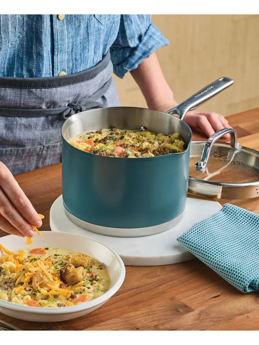 Набор посуды KitchenAid Stainless Steel Multi-Ply, 11 предметов, голубая агава — изображение 4 из 9, зеленый