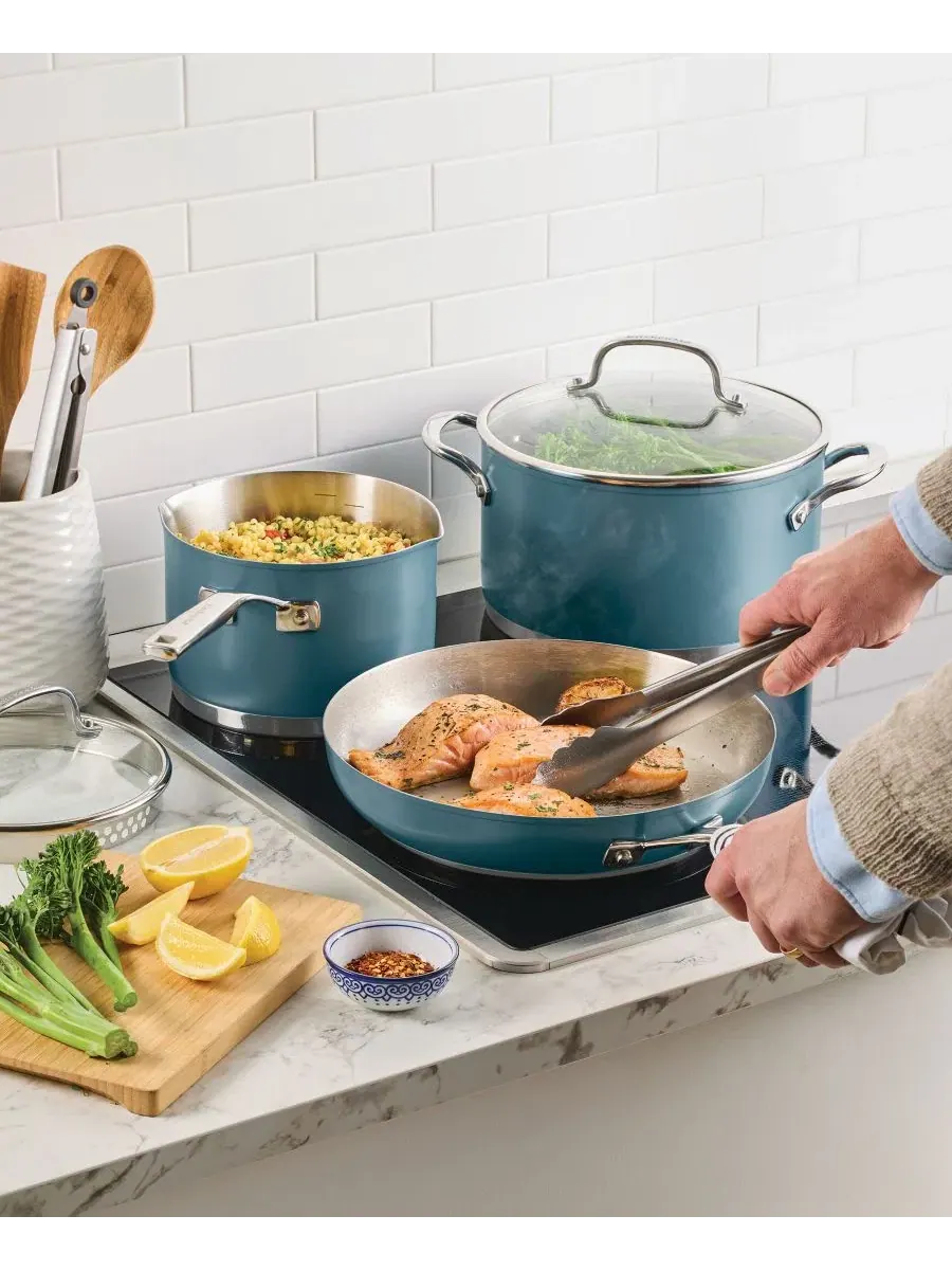 Набор посуды KitchenAid Stainless Steel Multi-Ply, 11 предметов, голубая агава — изображение 8 из 9, зеленый