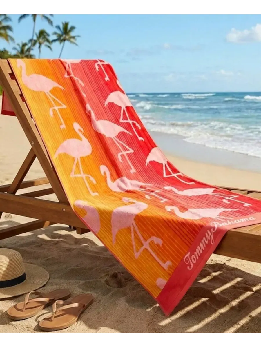 Пляжное полотенце из хлопка с принтом фламинго Flamingo Sunrise Yarn Dyed Beach Towel Tommy Bahama