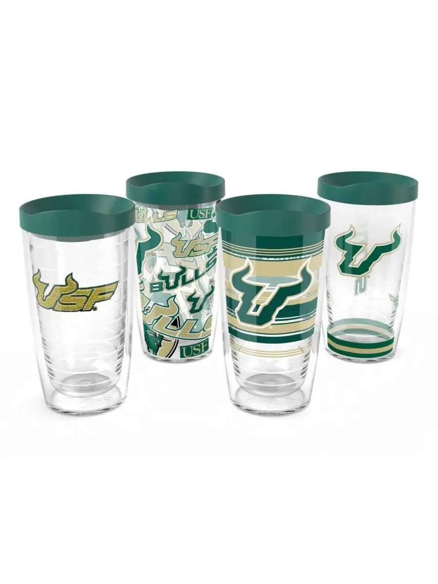 Набор из 4 стаканов Tervis с эмблемой South Florida Bulls, 16 унций, South Florida Bulls 4-Pack