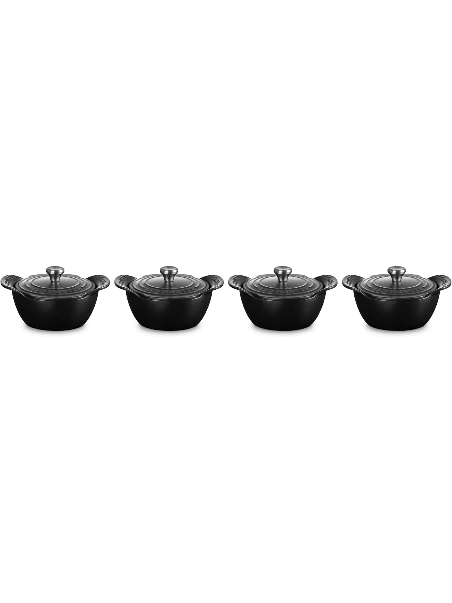 Набор мини-кокотов Le Creuset с крышками, 4 предмета, 11 см, 0,3 л — изображение 2 из 9, черный