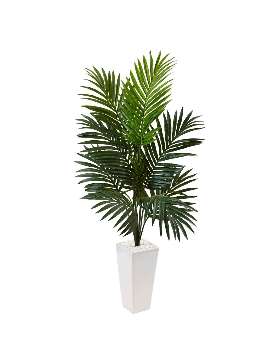 Искусственная пальма Кентия высотой 4,5 фута в белом кашпо Tower Planter Nearly Natural