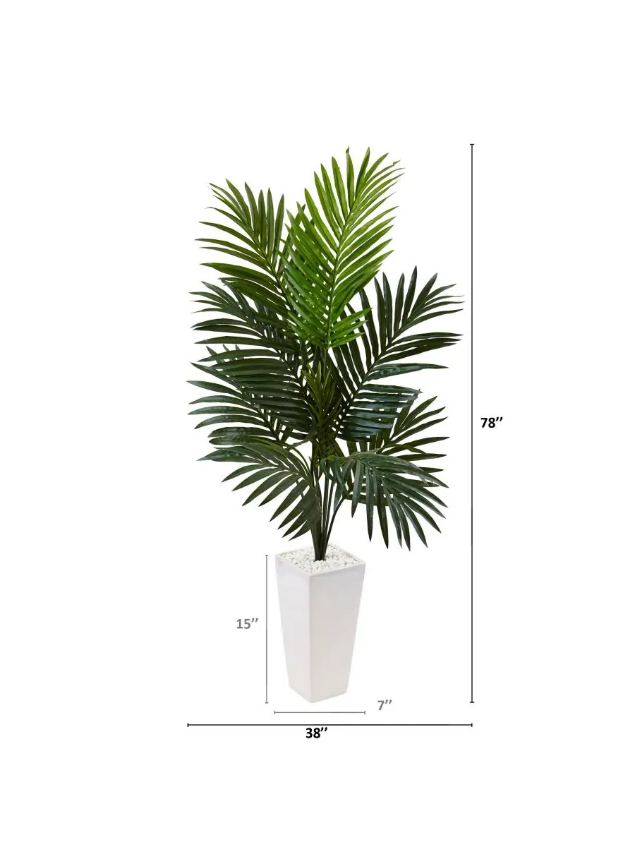 Искусственная пальма Кентия высотой 4,5 фута в белом кашпо Tower Planter Nearly Natural — изображение 2 из 6, зеленый