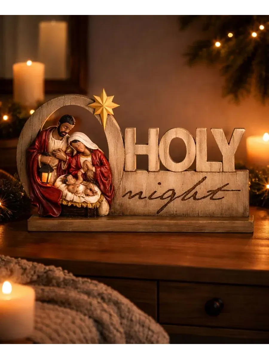 Скульптурная фигура "O Holy Night" с афроамериканским Святым Семейством Napco — изображение 3 из 4, белый красный