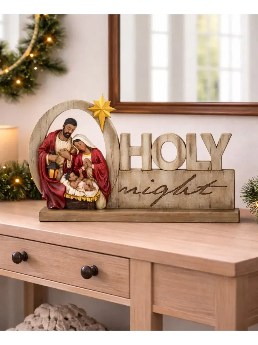 Скульптурная фигура "O Holy Night" с афроамериканским Святым Семейством Napco — изображение 4 из 4, белый красный