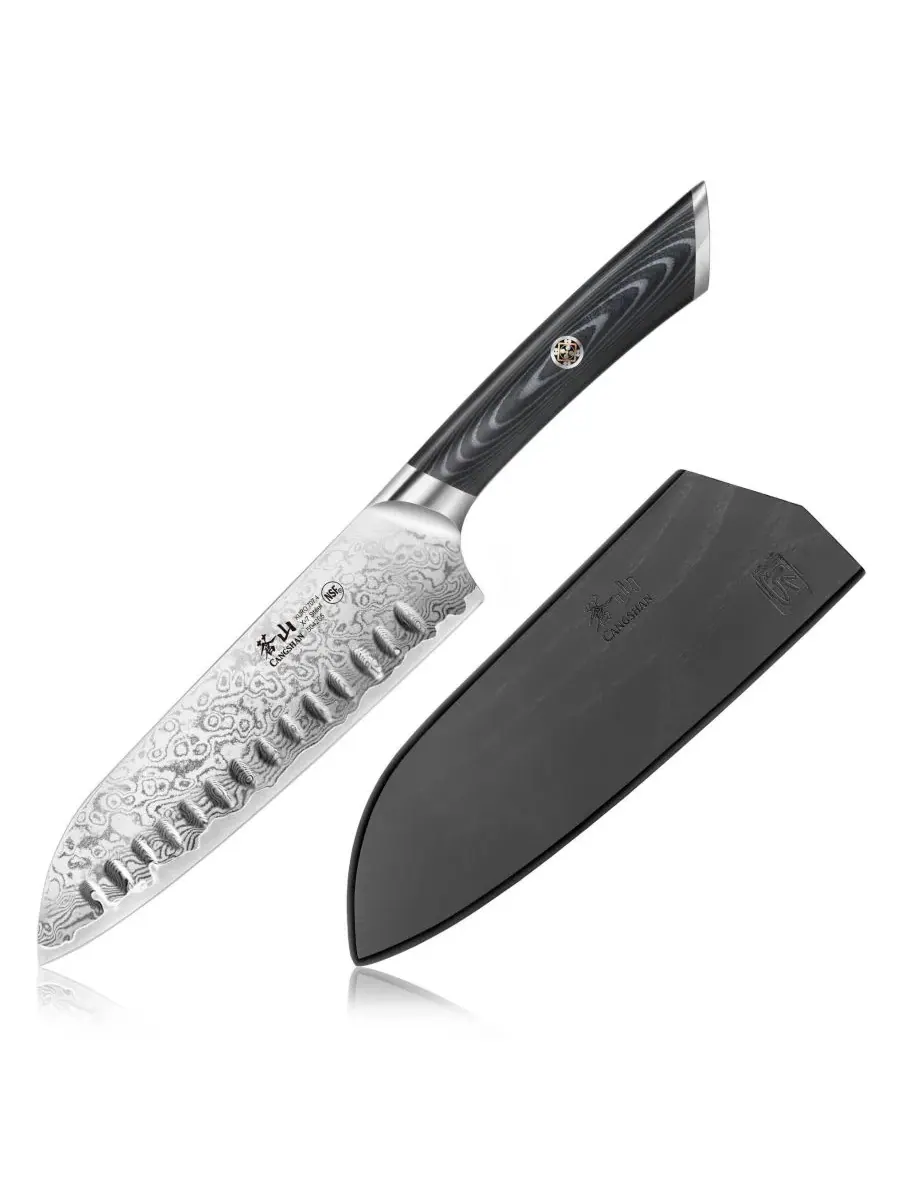Нож Santoku Kuro Series Steel 18 см с ножнами Cangshan