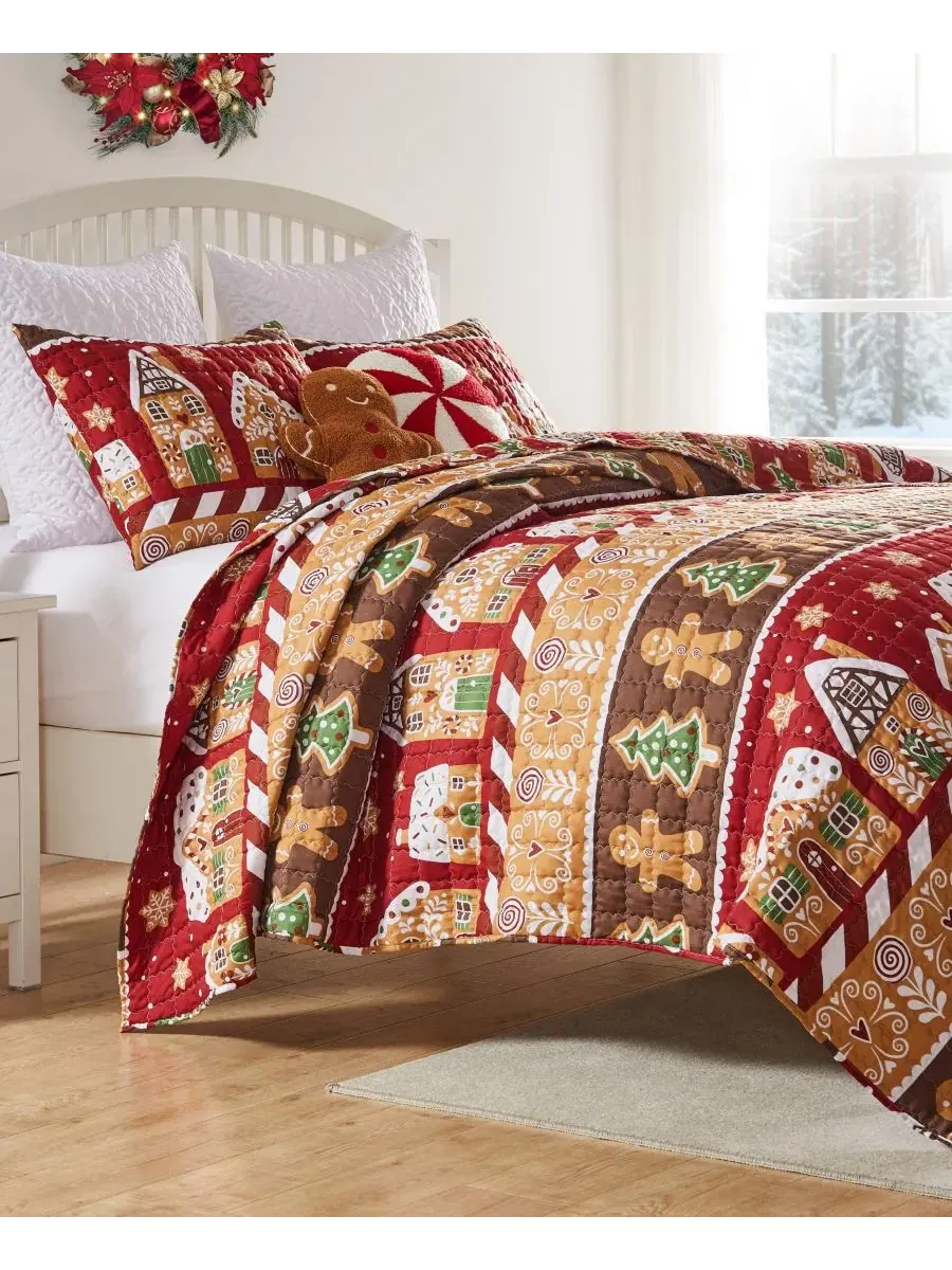 Комплект стеганого одеяла Gingerbread Lane Holiday Greenland Home Fashions