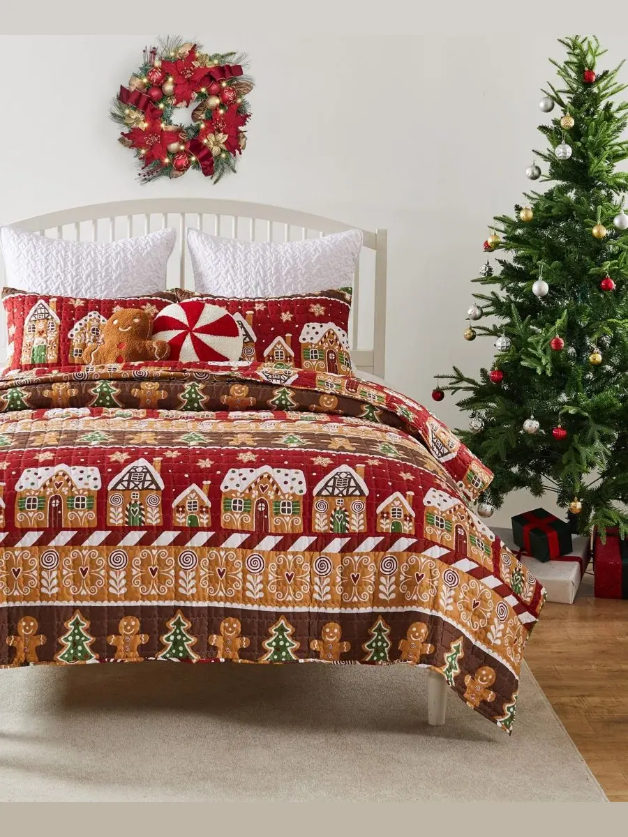 Комплект стеганого одеяла Gingerbread Lane Holiday Greenland Home Fashions — изображение 2 из 5, красный