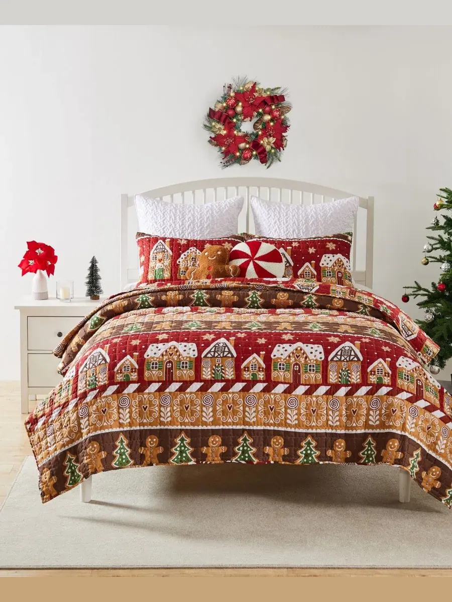 Комплект стеганого одеяла Gingerbread Lane Holiday Greenland Home Fashions — изображение 4 из 5, красный