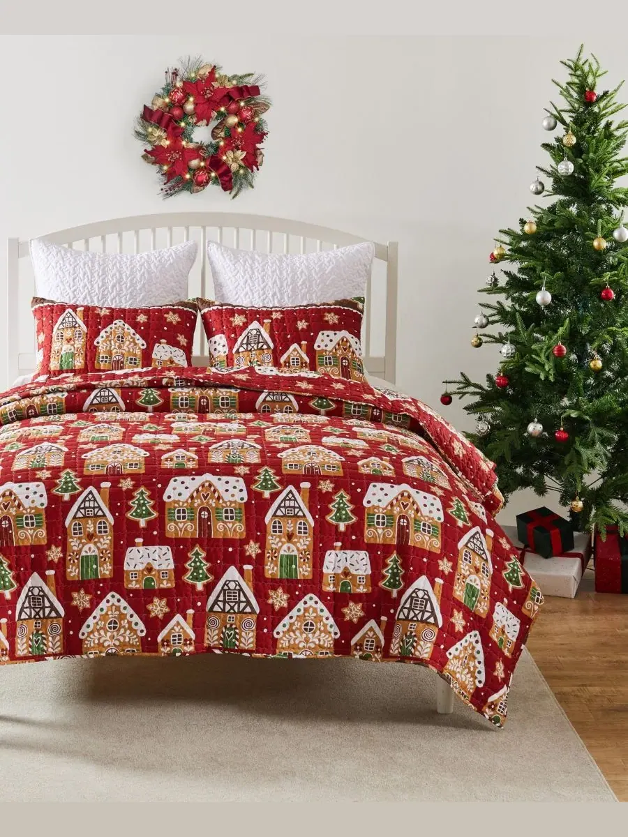 Комплект стеганого одеяла Gingerbread Lane Holiday Greenland Home Fashions — изображение 5 из 5, красный