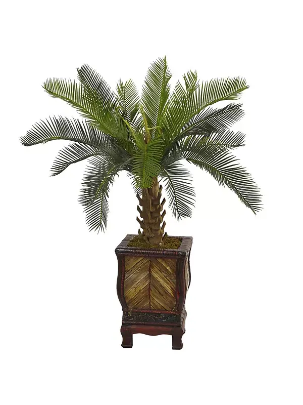 Искусственное дерево цикас высотой 3 фута в деревянном кашпо Nearly Natural