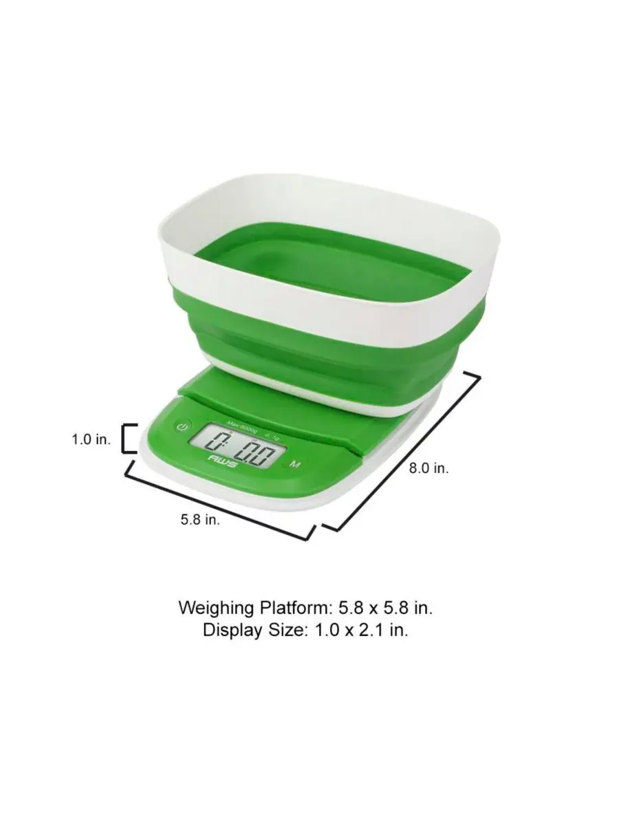 Цифровые кухонные весы Extend-5K со складной чашей, 5 л / 5 л American Weigh Scales — изображение 2 из 5, зеленый