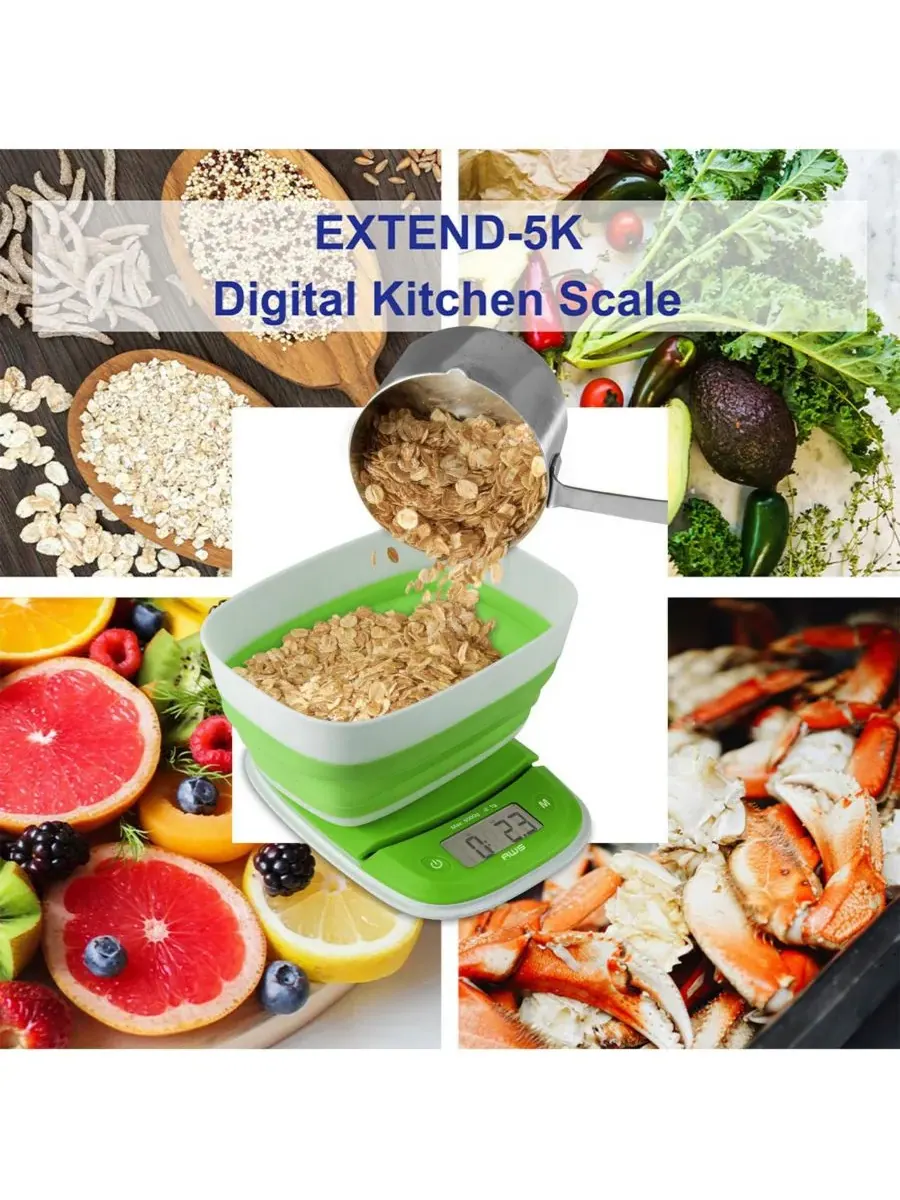 Цифровые кухонные весы Extend-5K со складной чашей, 5 л / 5 л American Weigh Scales — изображение 5 из 5, зеленый