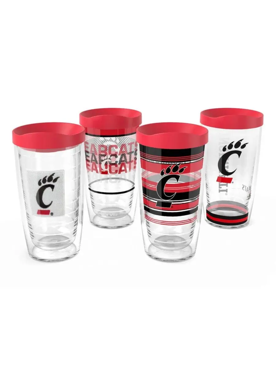 Набор из 4 стаканов Tervis Cincinnati Bearcats, 16 унций, с термоизоляцией, Emblem, Hype Stripes