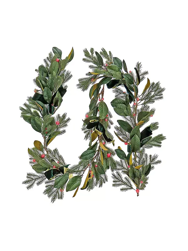 Гирлянда из хвои магнолии высотой 9 футов со светодиодными лампами и бантами National Tree Company — зеленый