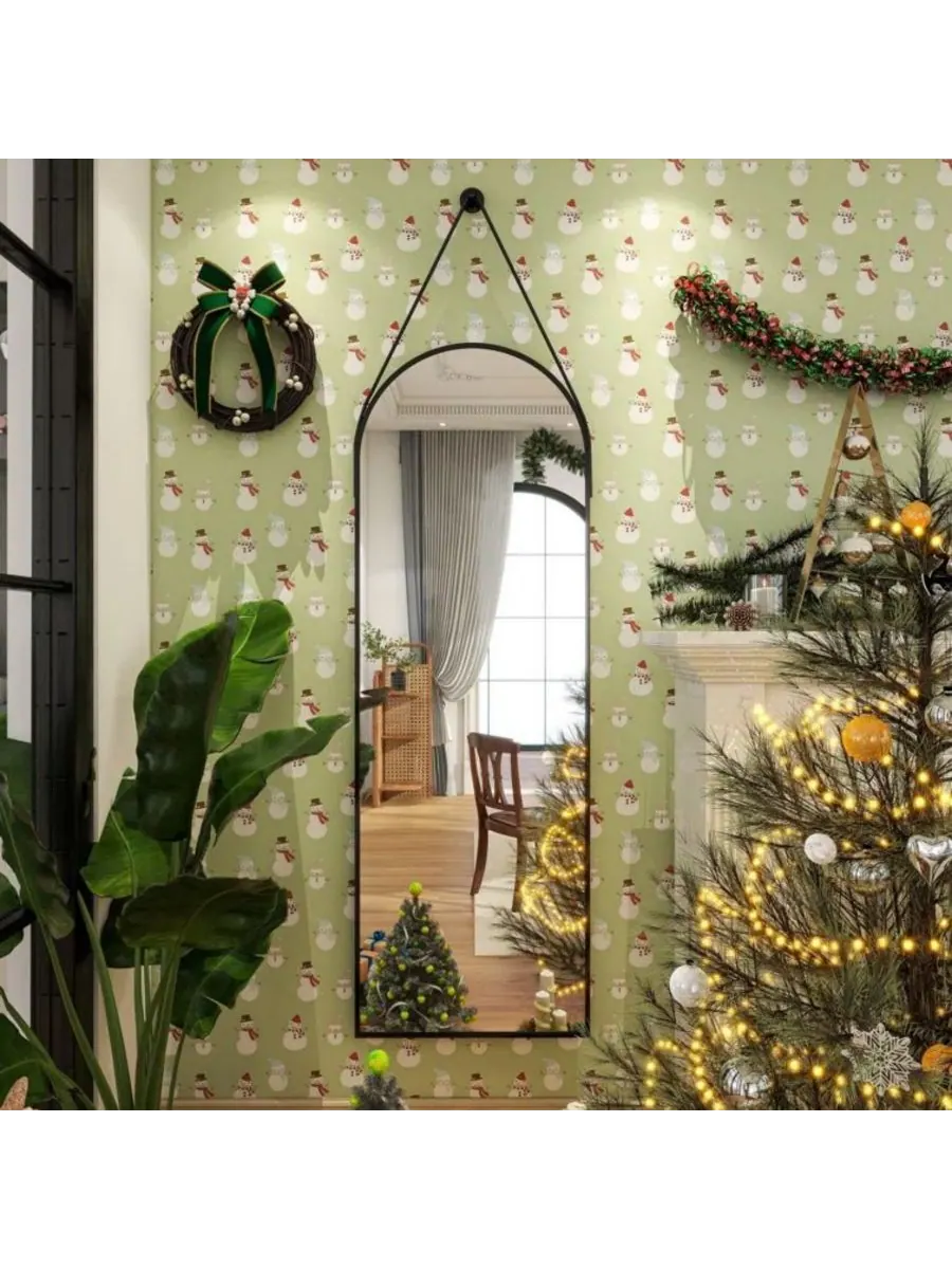 HOMLUX Арочное настенное зеркало 16"x48" черного цвета