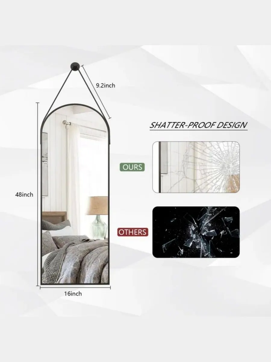 HOMLUX Арочное настенное зеркало 16"x48" черного цвета — изображение 4 из 8, черный