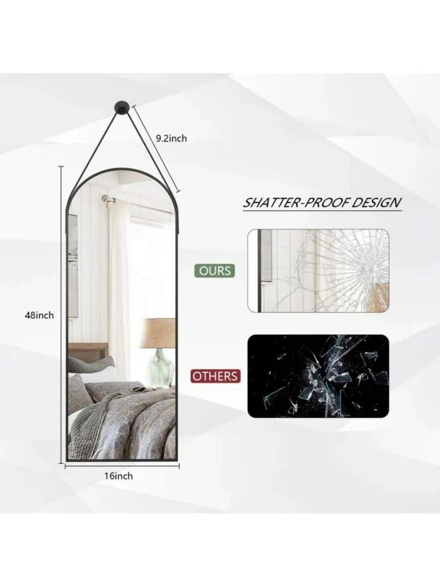 HOMLUX Арочное настенное зеркало 16"x48" черного цвета — изображение 5 из 8, черный