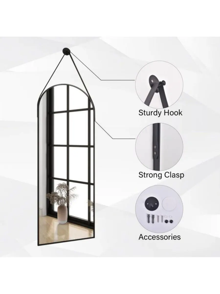 HOMLUX Арочное настенное зеркало 16"x48" черного цвета — изображение 6 из 8, черный