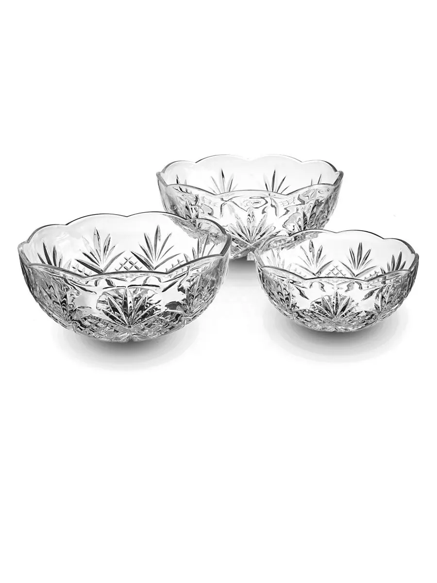 Набор из 3 сервировочных мисок Dublin Crystal с волнистым краем Godinger