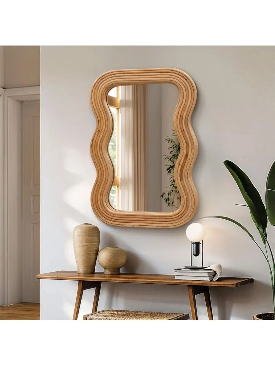 Настенное зеркало в раме из натурального пробкового дерева от LuxenHome — изображение 7 из 7, коричневый