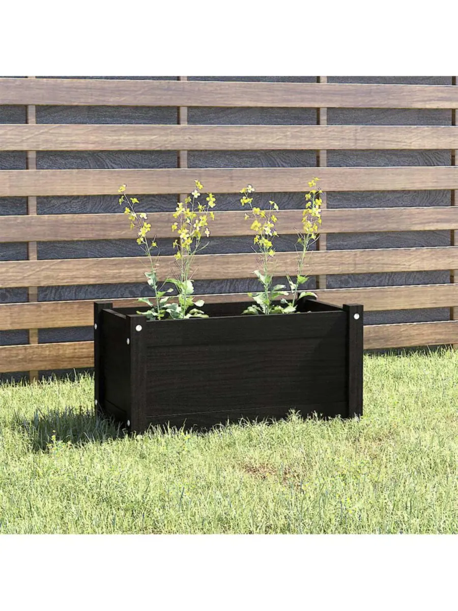 VidaXL Садовый горшок для растений, черный, из массива сосны, 23,6 x 12,2 x 12,2 дюйма, прочный — изображение 2 из 8