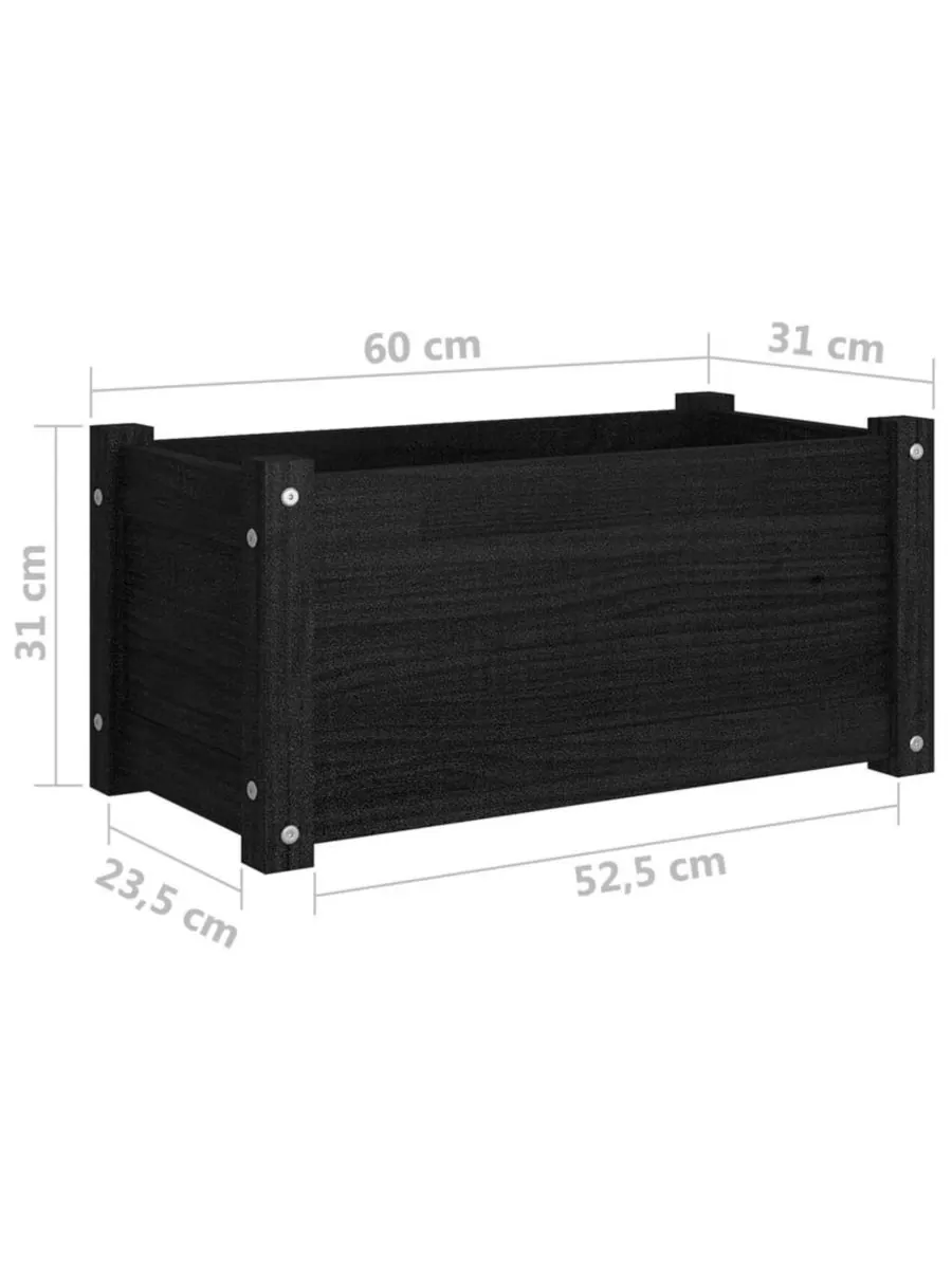 VidaXL Садовый горшок для растений, черный, из массива сосны, 23,6 x 12,2 x 12,2 дюйма, прочный — изображение 3 из 8