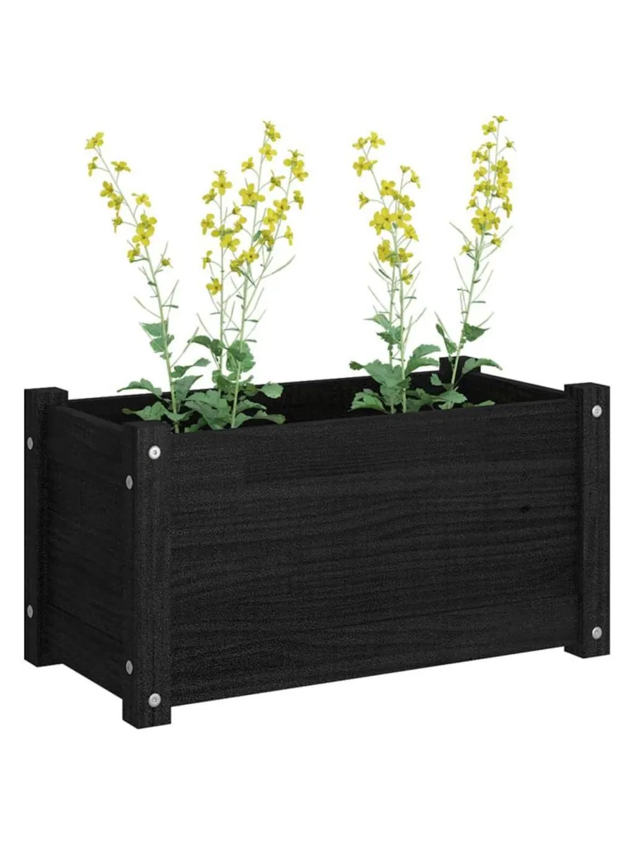 VidaXL Садовый горшок для растений, черный, из массива сосны, 23,6 x 12,2 x 12,2 дюйма, прочный — изображение 7 из 8