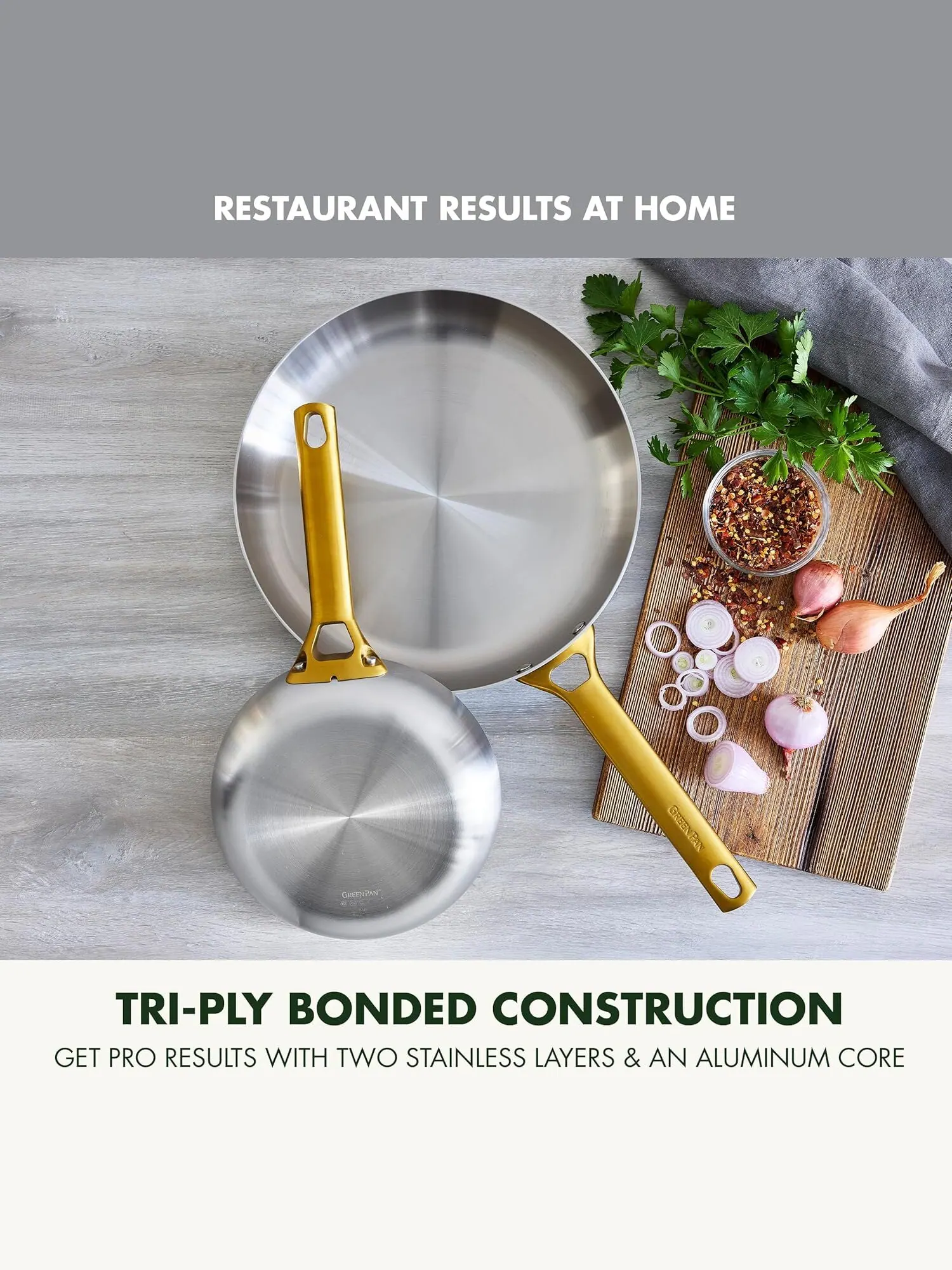 Набор сковород GreenPan Reserve Stainless Steel Tri-Ply, 2 предмета, 25/30 см — изображение 2 из 11, серебристый
