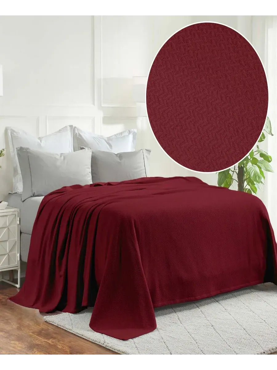Легкое тканое одеяло Nobel Cotton Jacquard Dobby Weave Textured Chevron, размер King Superior — изображение 2 из 7, бордовый