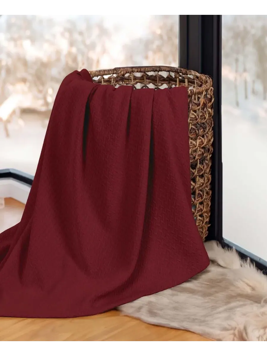 Легкое тканое одеяло Nobel Cotton Jacquard Dobby Weave Textured Chevron, размер King Superior — изображение 7 из 7, бордовый