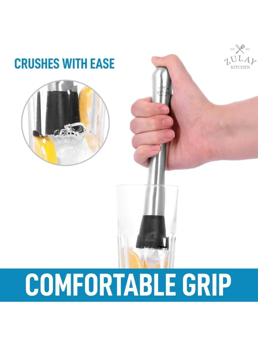 Профессиональный коктейльный мадлер из нержавеющей стали с рифленой нейлоновой головкой Zulay — изображение 6 из 7