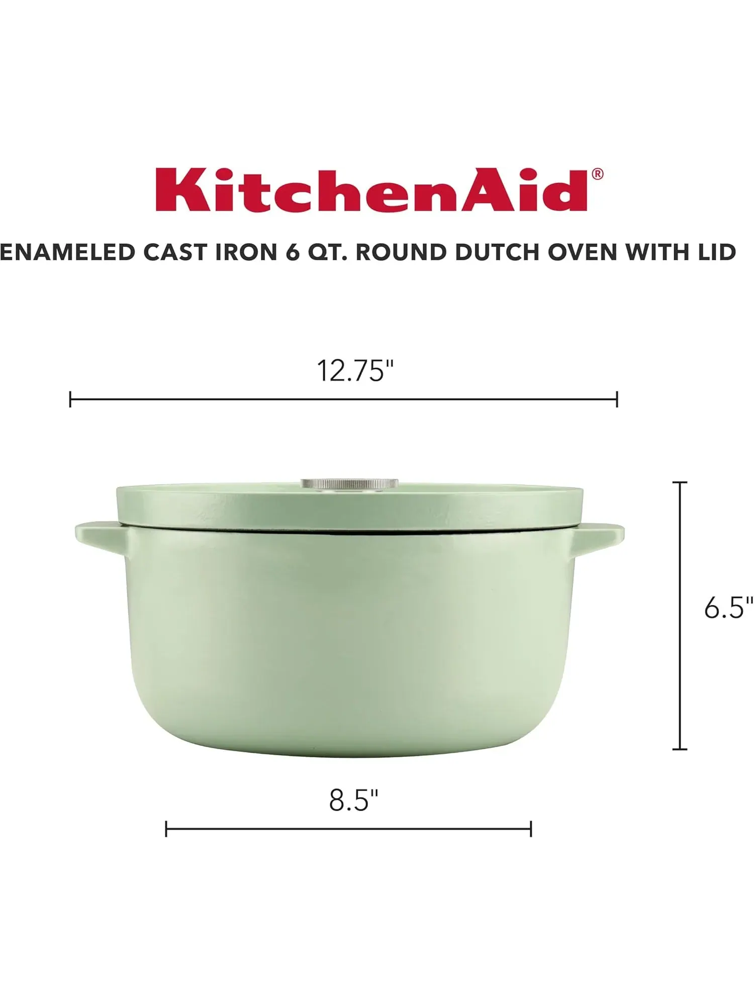 Кастрюля-жаровня KitchenAid Enameled Cast Iron Dutch Oven, 5,7 литра, Фисташковый — изображение 2 из 13, писташковый